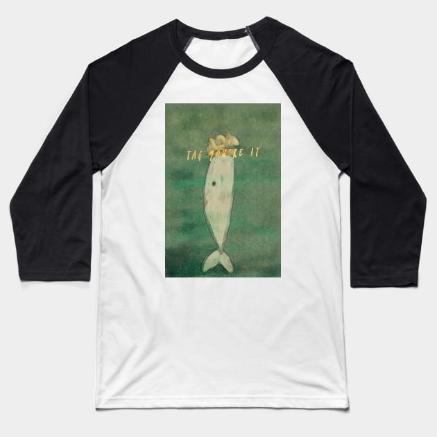 Moby Dick Whale Ship And Game of Tag Gold Foil Baseball T-Shirt by penandbea